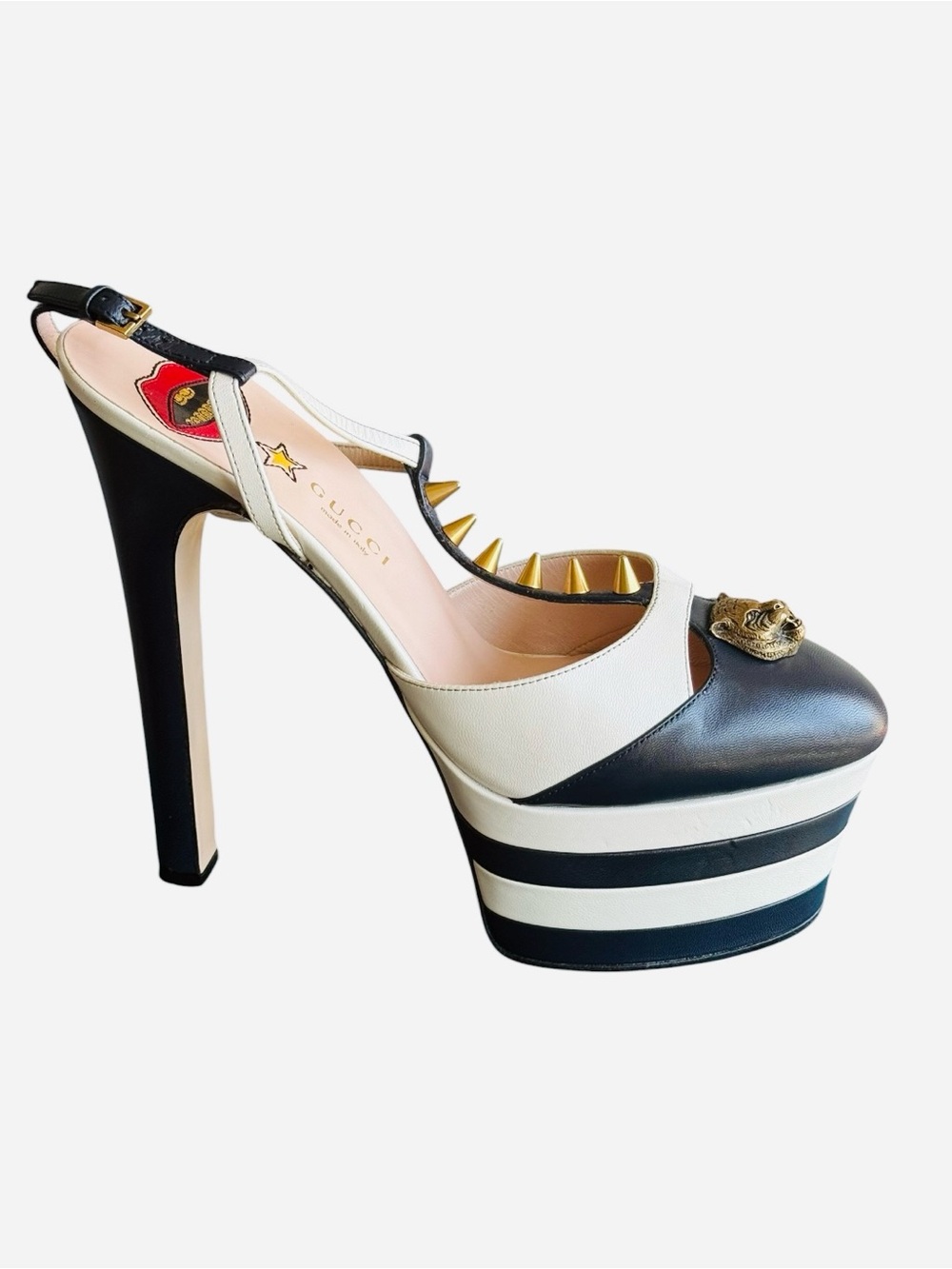 Gucci Spiked Angel Platform Pumps In Navy & Ivory From Spring 2016 EU40.5/US10.5